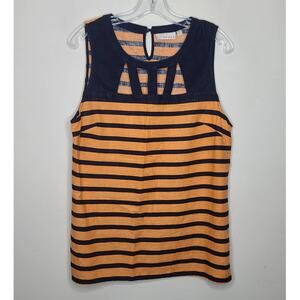 Kenar blue orange stripe linen blend sleeveless blouse - large